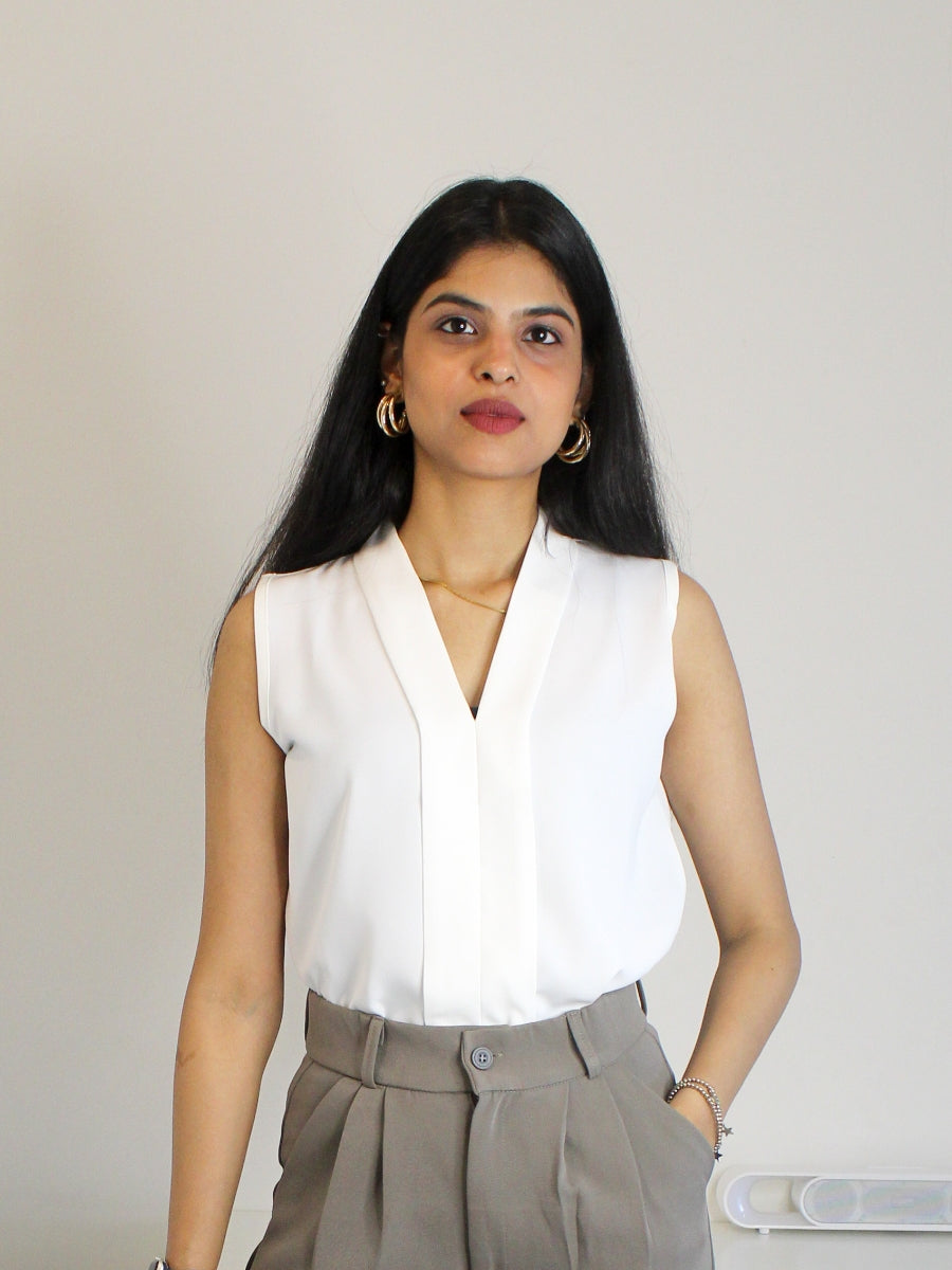 Soft Georgette Half-Sleeve Blouse – Ivory Elegance