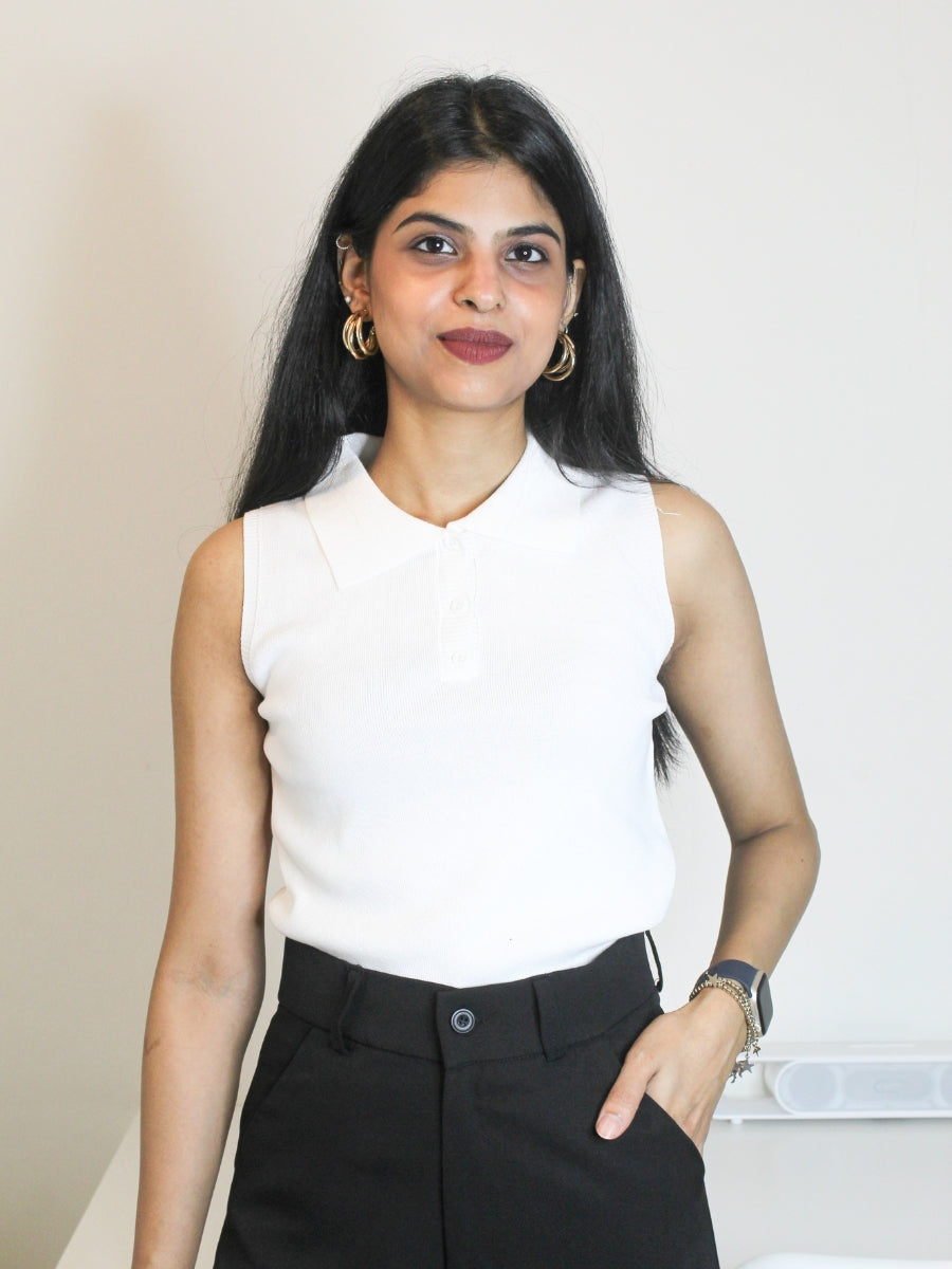 White Sleeveless Polo Top