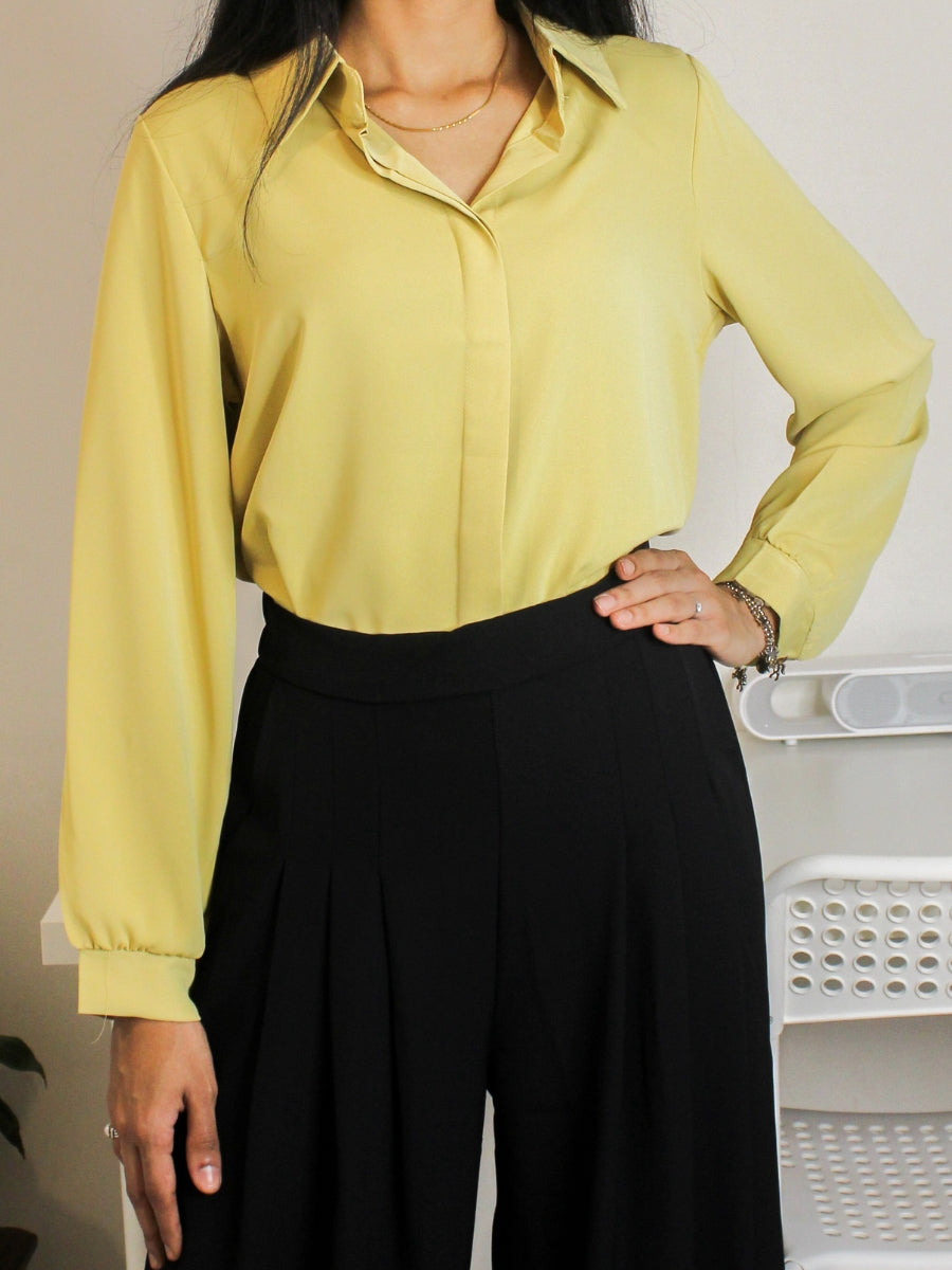 Mustard Yellow Crepe Full-Sleeve Formal Top
