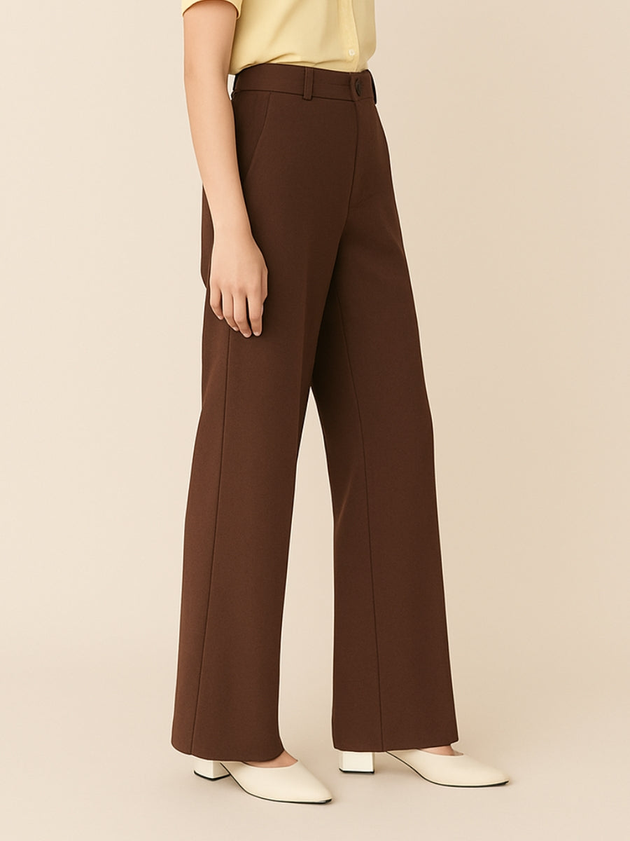 Dark Brown High-Waist Straight-Leg Trouser