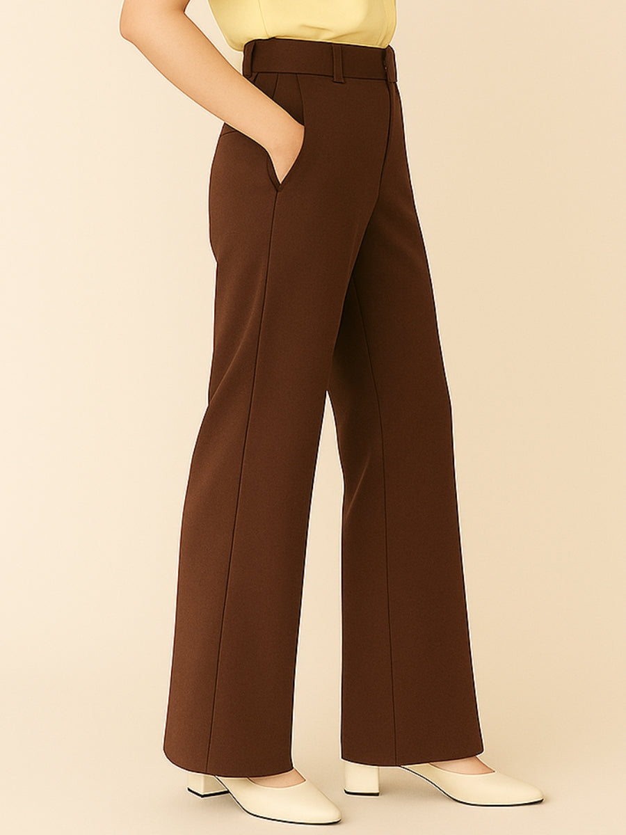 Dark Brown High-Waist Straight-Leg Trouser