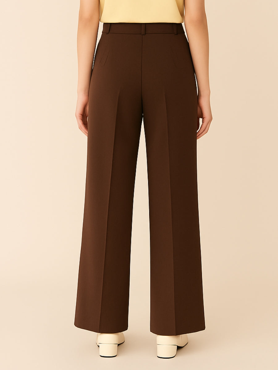 Dark Brown High-Waist Straight-Leg Trouser