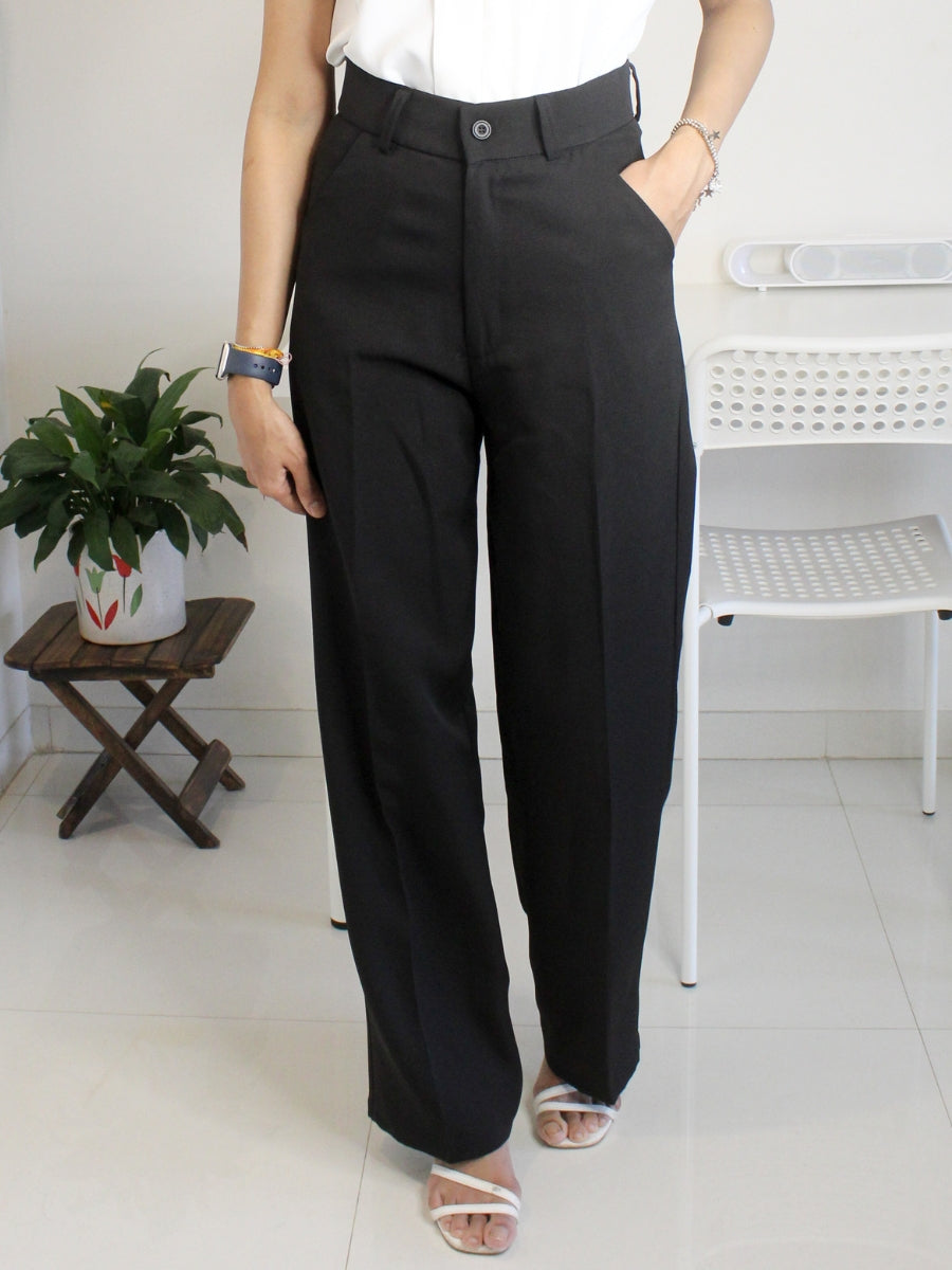 Classic Black High-Waist Straight-Leg Trouser
