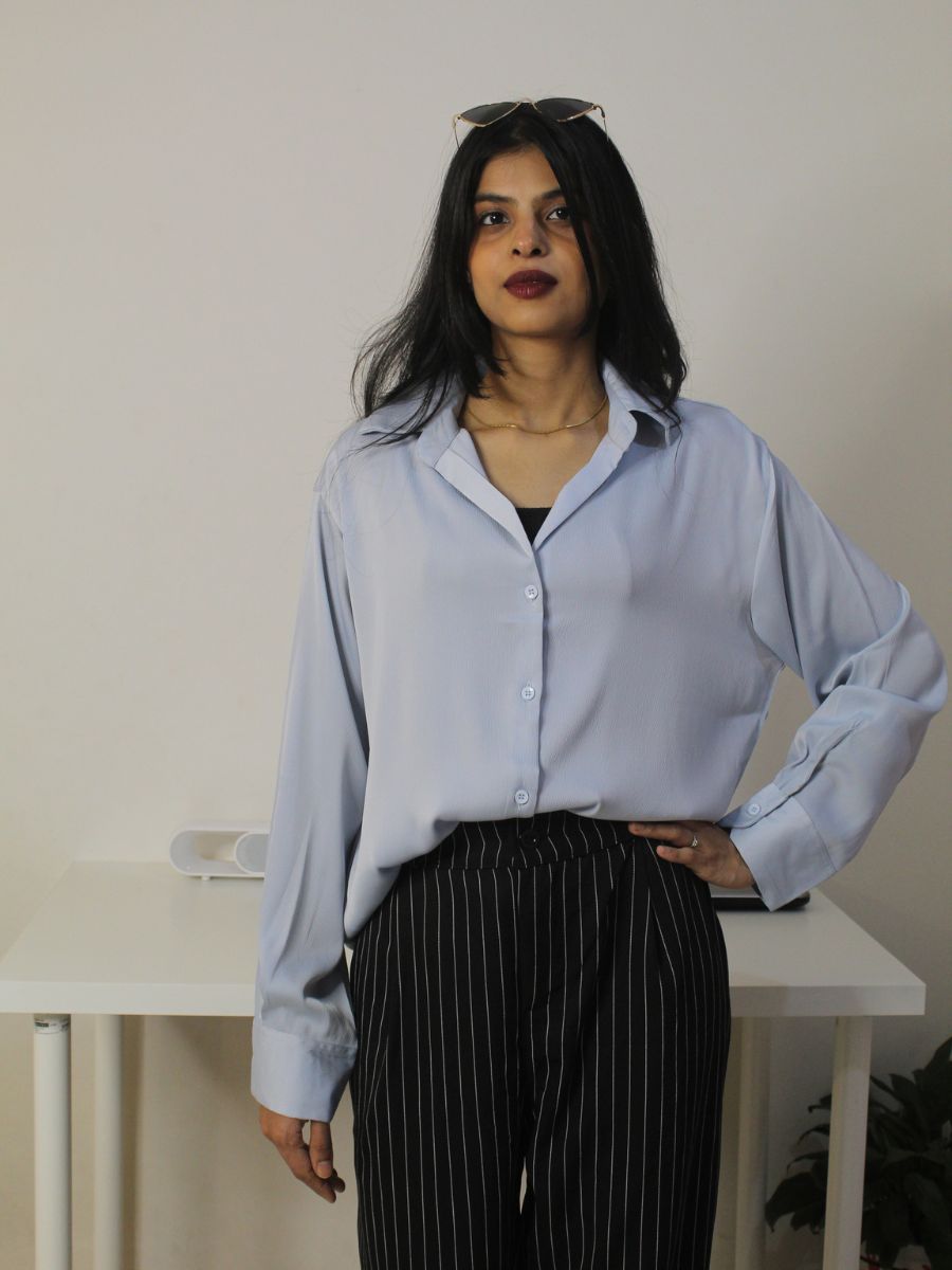 Ice Blue Satin Shirt