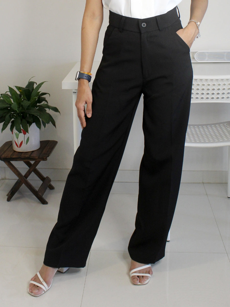 Classic Black High-Waist Straight-Leg Trouser