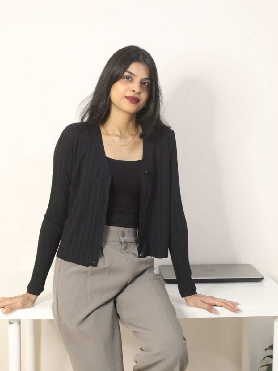 Classic Black Ribbed Cardigan