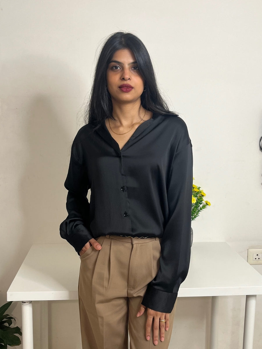 Classic Black Workwear Satin Shirt