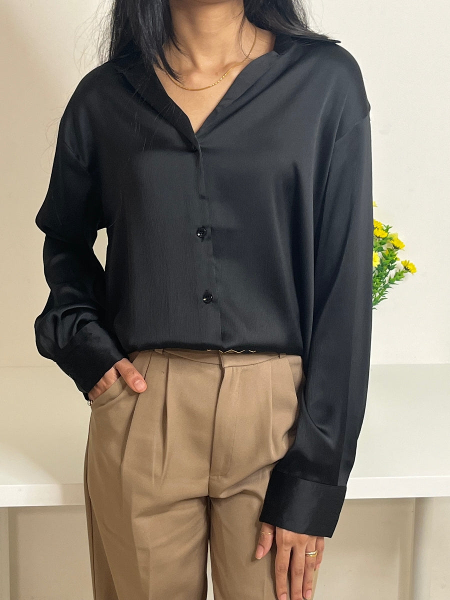 Classic Black Workwear Satin Shirt