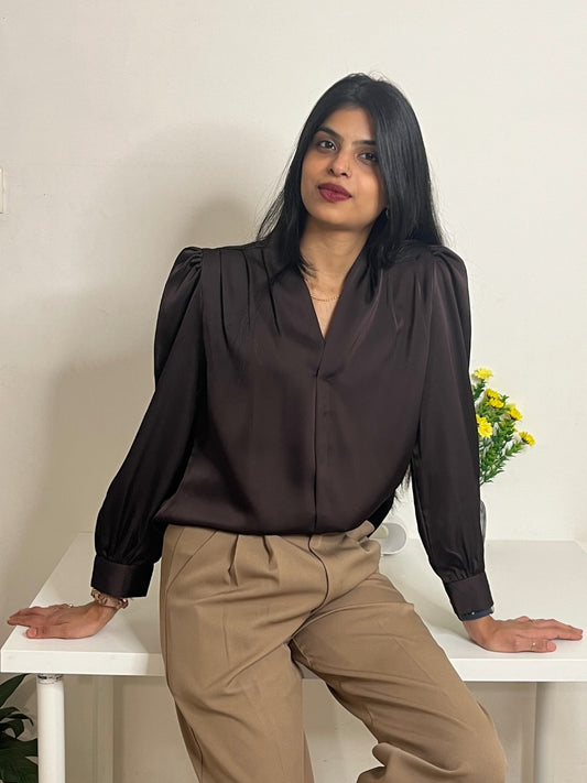 Dark Brown Premium V-Neck Top