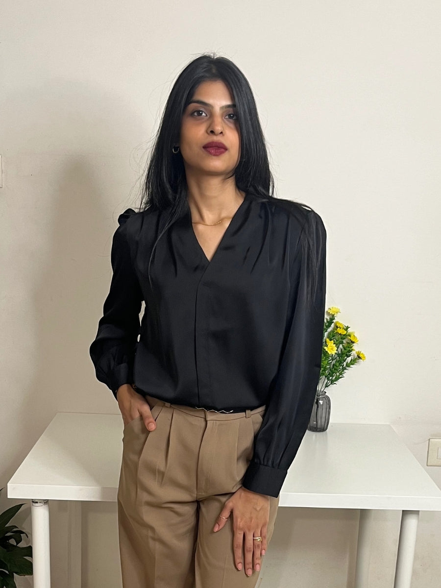 Black Premium V-Neck Workwear Top