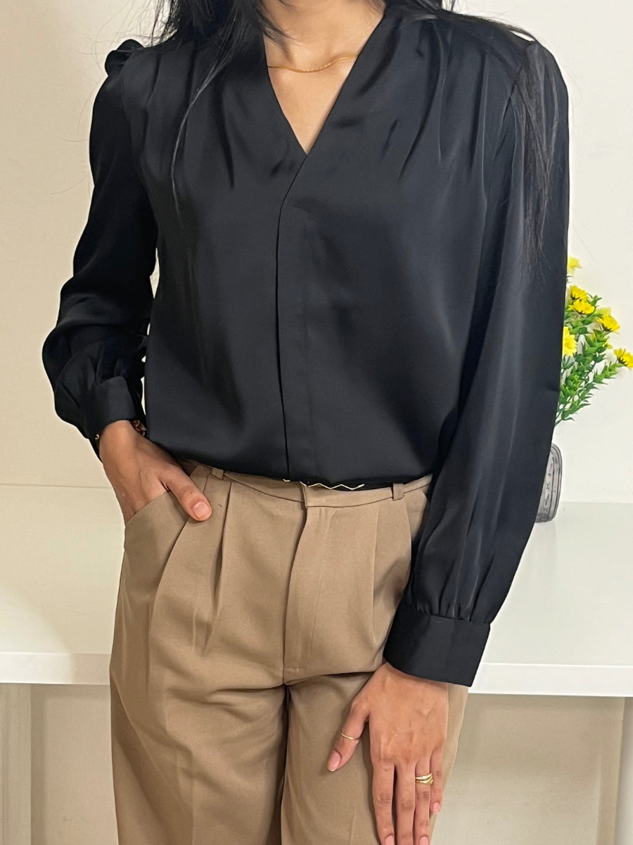 Black Premium V-Neck Workwear Top