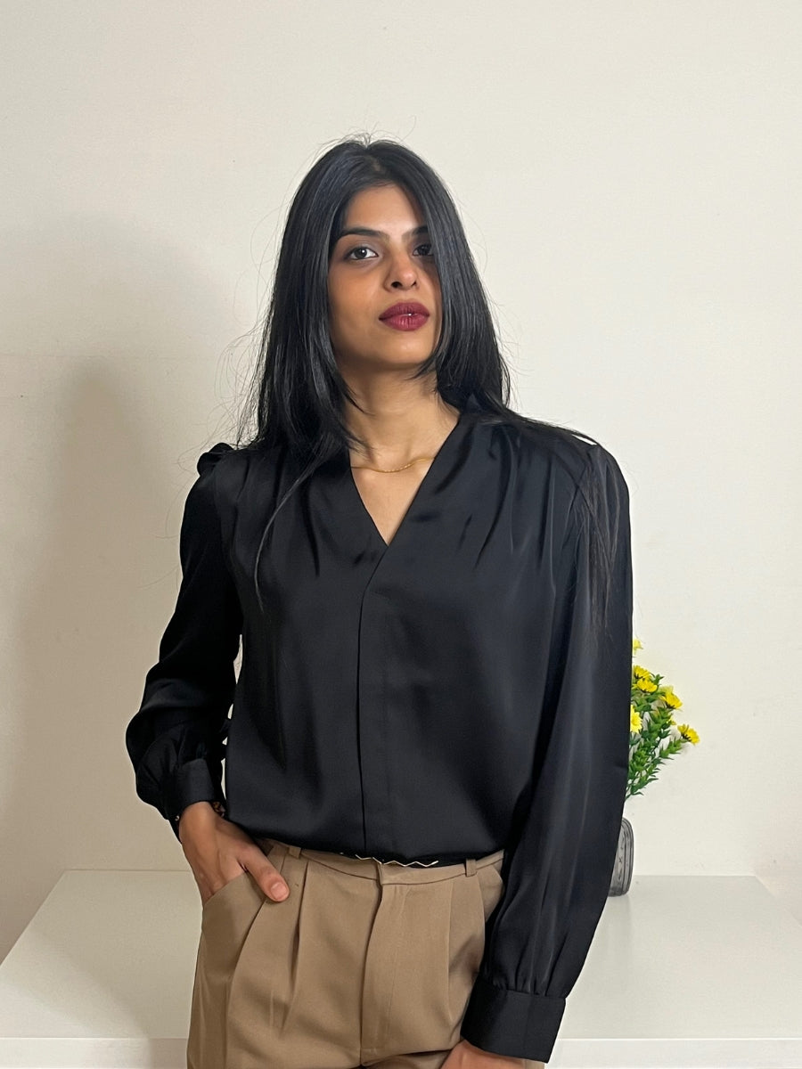Black Premium V-Neck Workwear Top