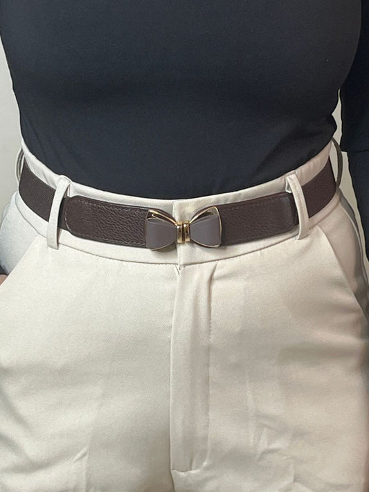 Bow Buckle Stretch Brown Belt