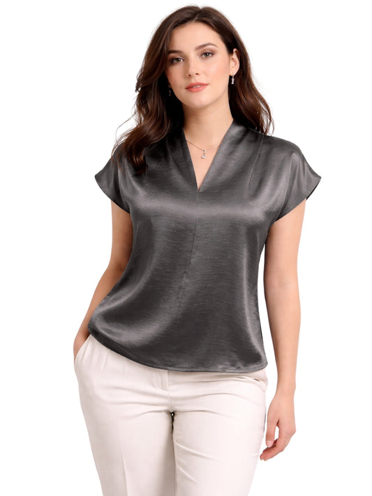 Luxe Satin Drape Top – Steel Grey