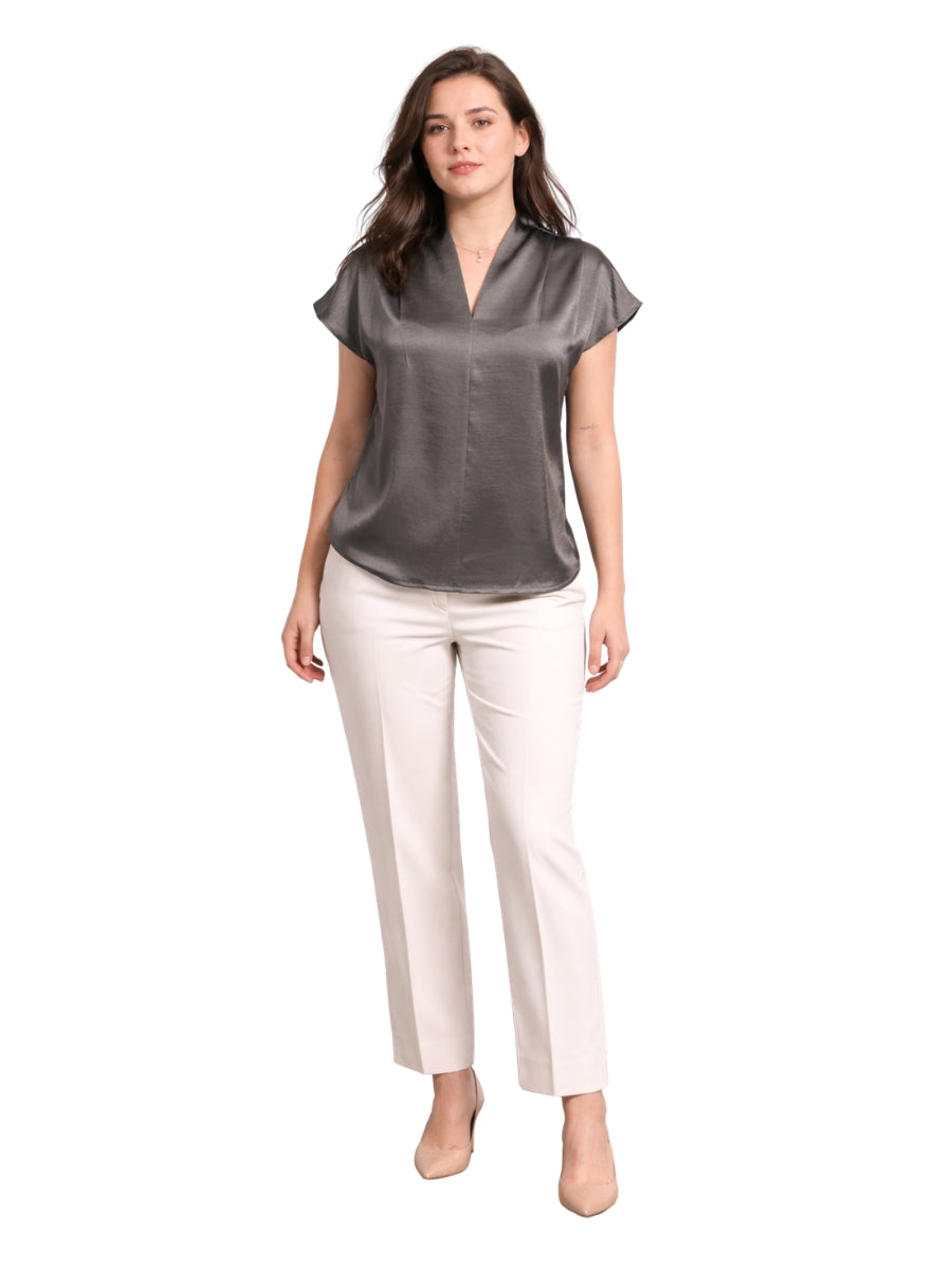 Luxe Satin Drape Top – Steel Grey