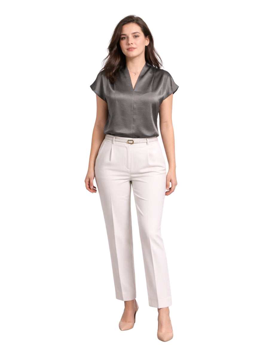 Luxe Satin Drape Top – Steel Grey