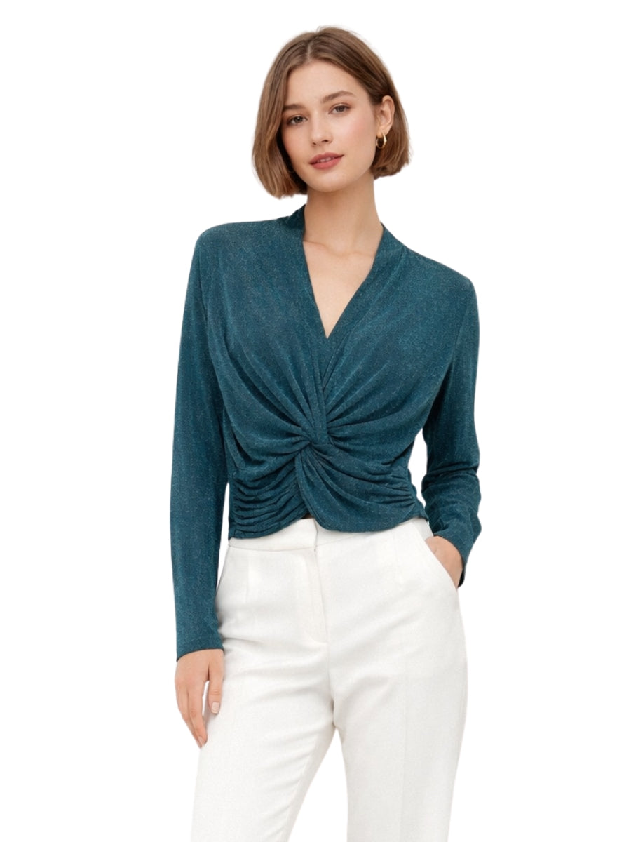 Drapeon Twist Blouse V-Neck Full Sleeves Top