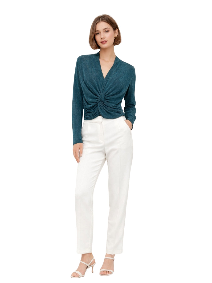 Drapeon Twist Blouse V-Neck Full Sleeves Top