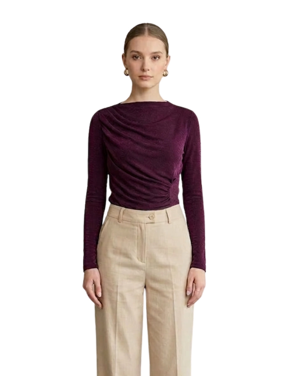 Draped Muse Plum Full Sleevs Top