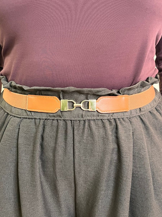 Golden Clasp Stretch Belt – Tan Brown