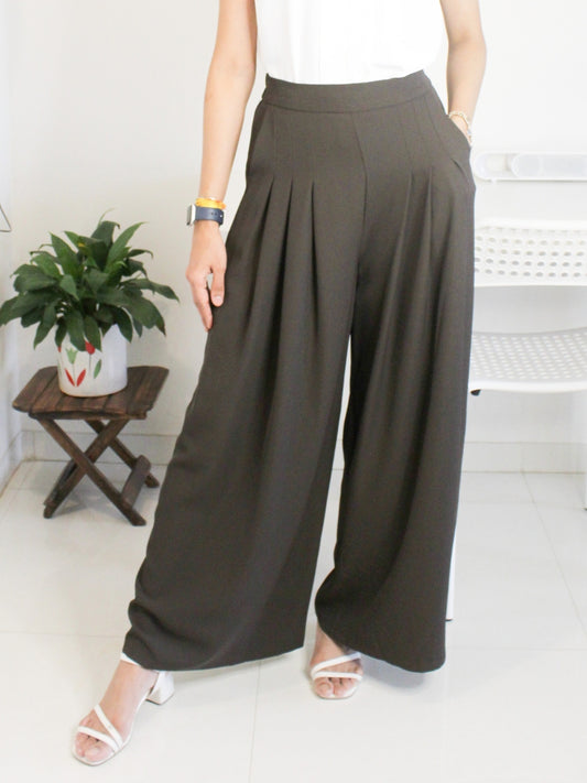 Wide-Leg Truffle Brown Pleated Tailored Korean Trouser