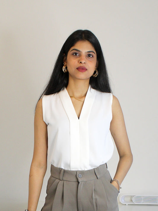 Soft Georgette Half-Sleeve Blouse – Ivory Elegance