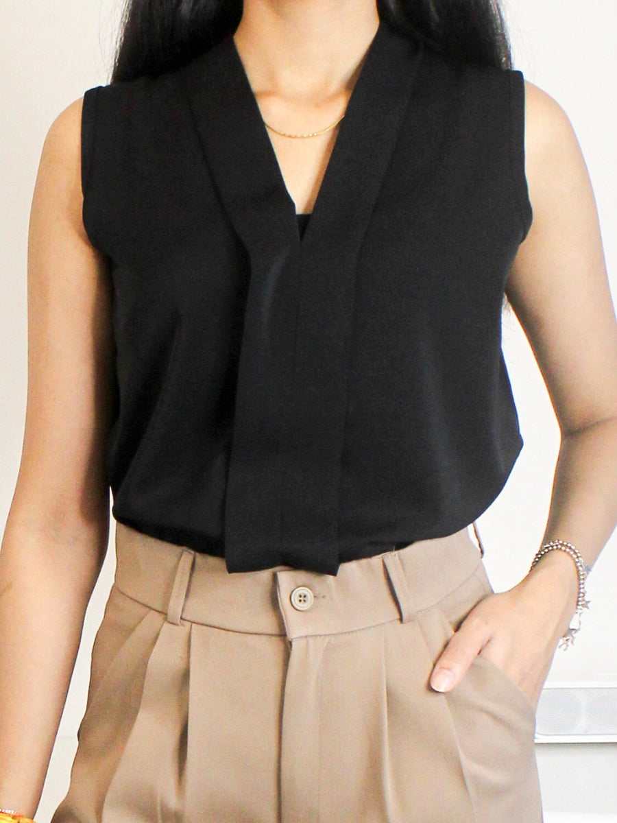 Black Soft Georgette Half-Sleeve Top
