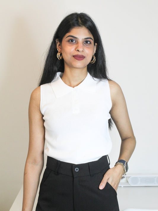 White Sleeveless Polo Top