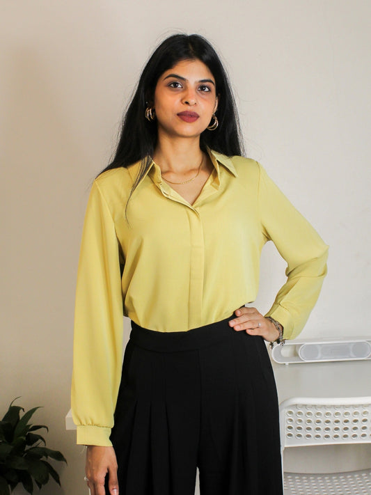 Mustard Yellow Crepe Full-Sleeve Formal Top