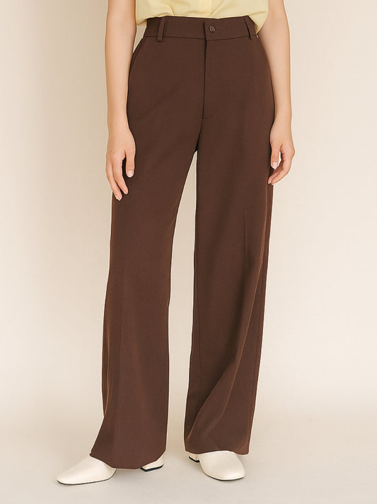 Dark Brown High-Waist Straight-Leg Trouser