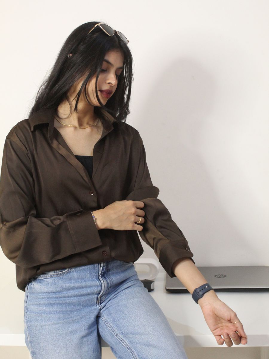 Dark Brown Satin Shirt