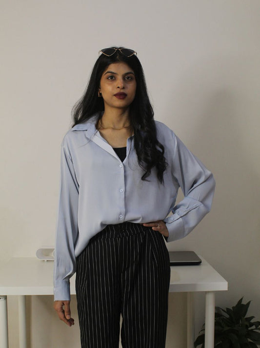 Ice Blue Satin Shirt