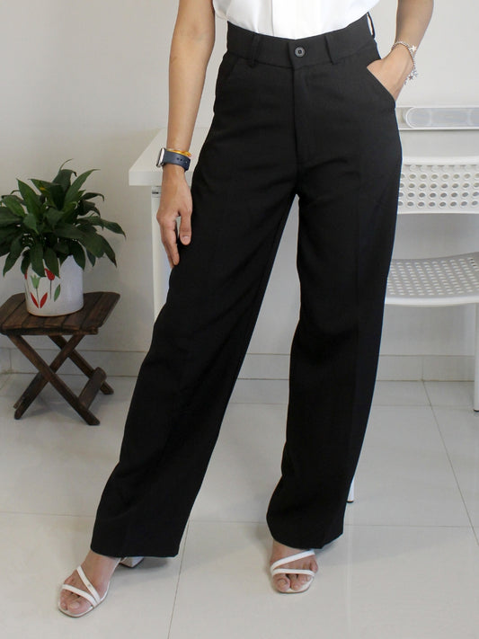 Classic Black High-Waist Straight-Leg Trouser