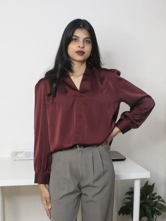 Wine Premium V-Neck Workwear Top