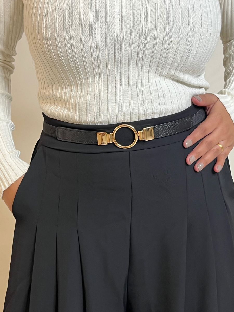 Gold Ring Stretch Black Belt