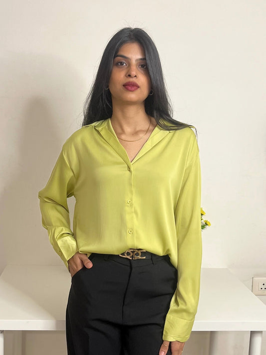 Light Green Classic Workwear Satin Shirt