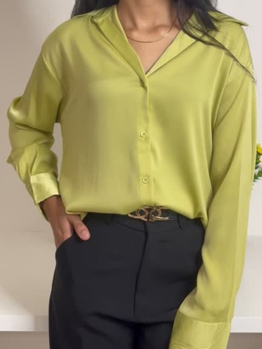 Light Green Classic Workwear Satin Shirt