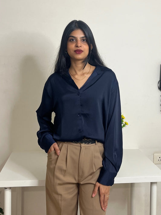 Classic Navy Satin Office Shirt