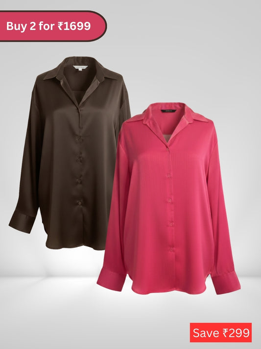 Dark Brown and Pink Satin Shirt