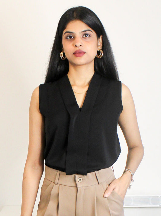 Black Soft Georgette Half-Sleeve Top